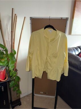 🧥2X Roz & Ali Pastel Yellow Open-Front Jacket with Hook - Light & Stretchy